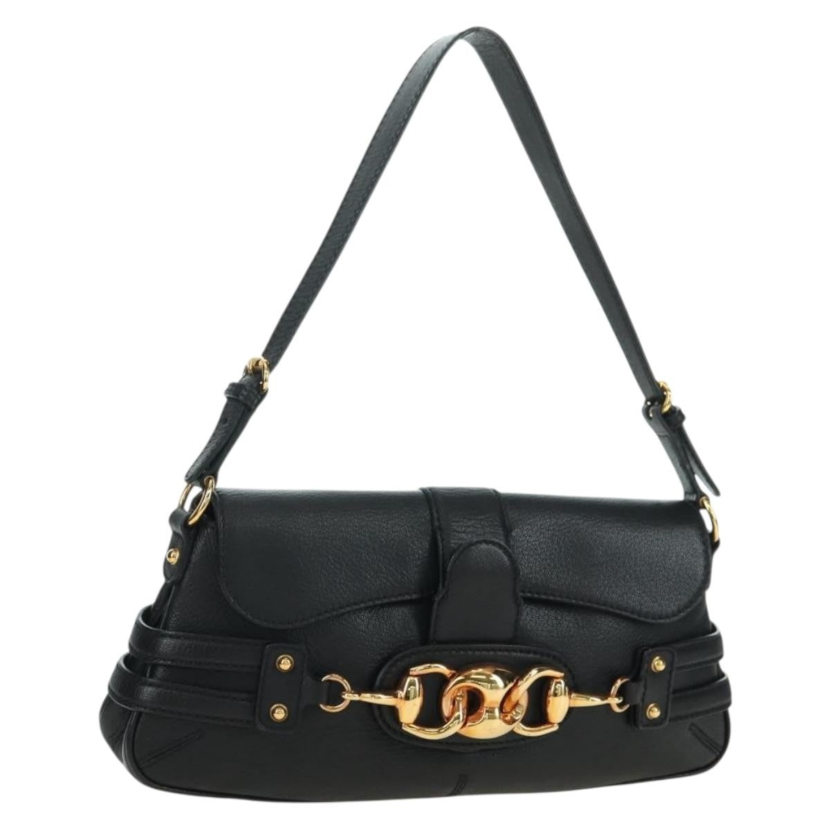 Gucci Horsebit Shoulder Bag GG Canvas and Leather, Black, Leather, Shoulder Bag