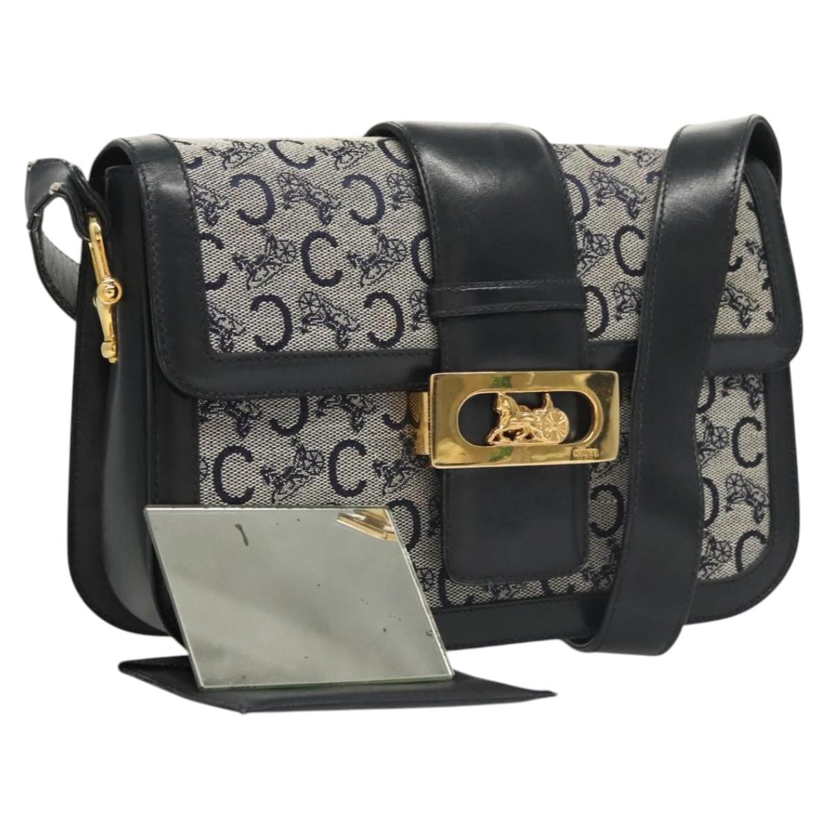 Celine C Sulky Shoulder bag Canvas and Leather, NAVY, CANVAS, Shoulder bag
