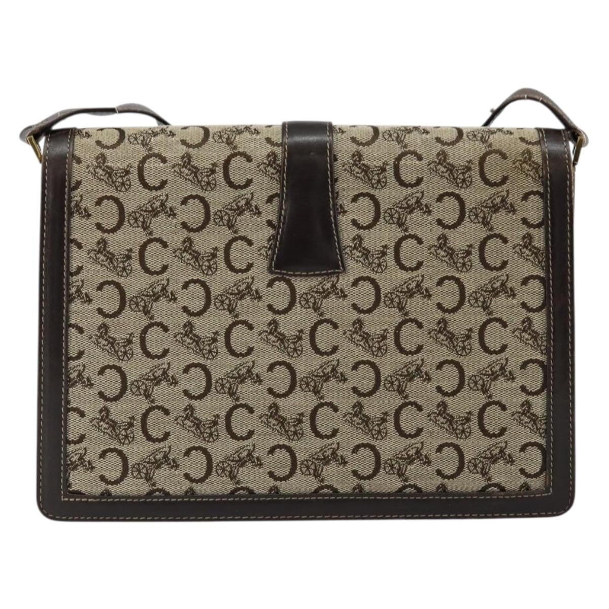 Celine C Sulky Shoulder bag Canvas and Leather, BROWN, CANVAS, Shoulder bag