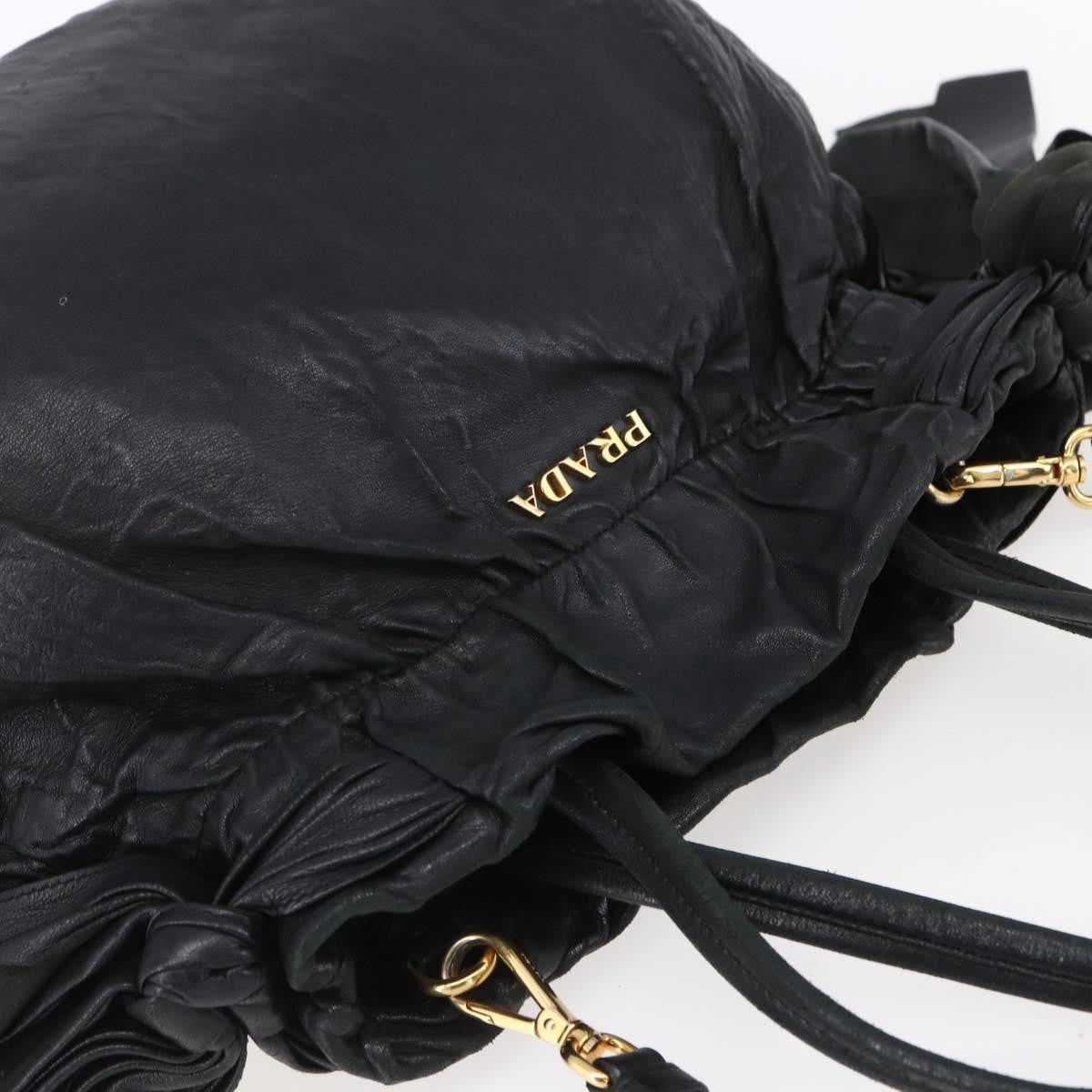 Prada Bow Tie Pleated Tote Leather, BLACK, LEATHER, Handbag