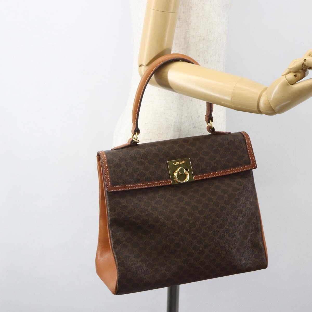 Celine Vintage Macadam Handbag Canvas and Leather, BROWN, CANVAS, Handbag