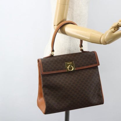 Celine Vintage Macadam Handbag Canvas and Leather, BROWN, CANVAS, Handbag