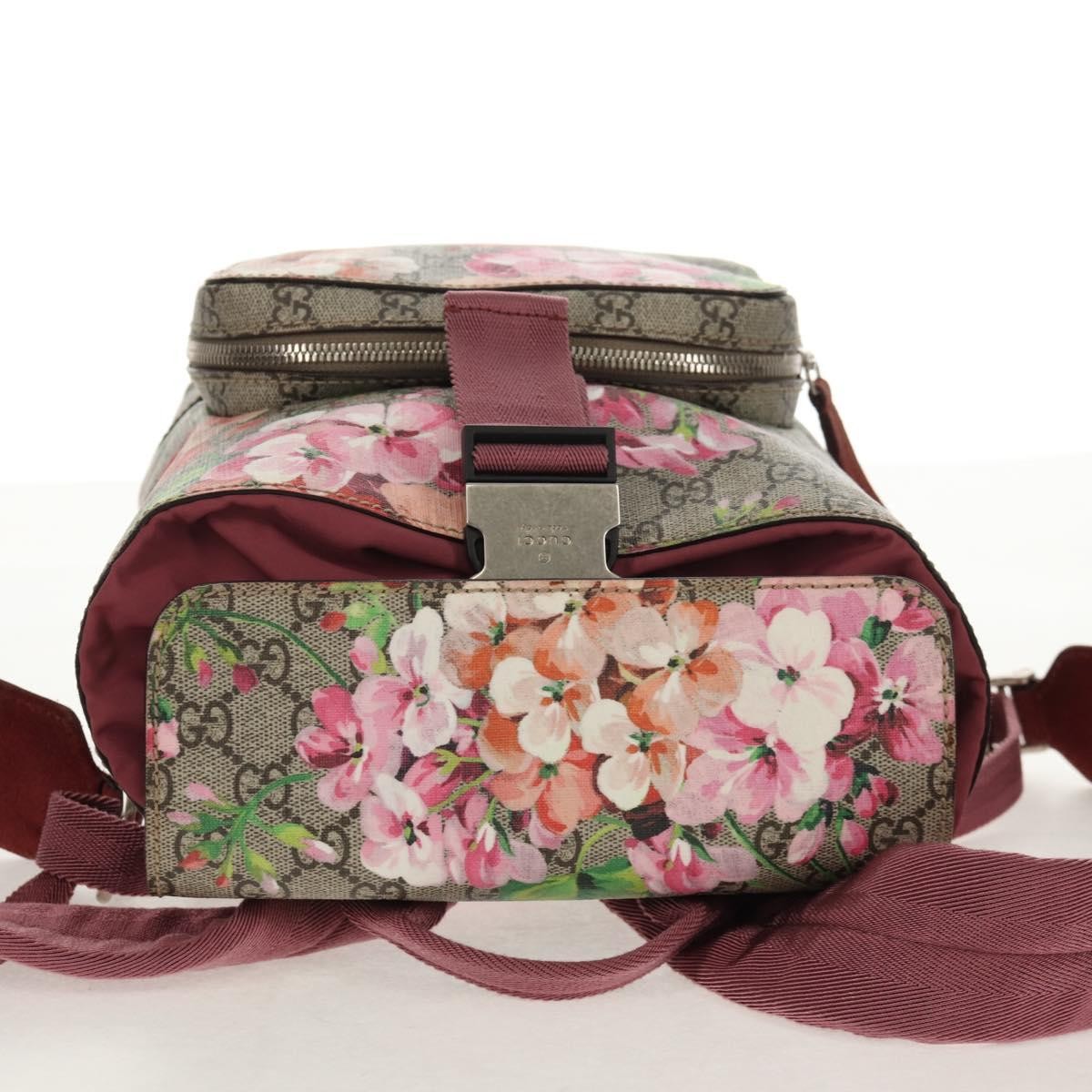 Gucci Buckle Backpack Blooms Print GG Coated Canvas, BEIGE, CANVAS, Backpack