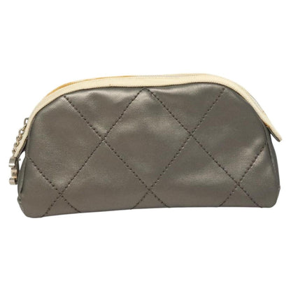 Chanel Biarritz Cosmetic Pouch Quilted Coated Canvas, GRAY, PVC, Clutche & pouche