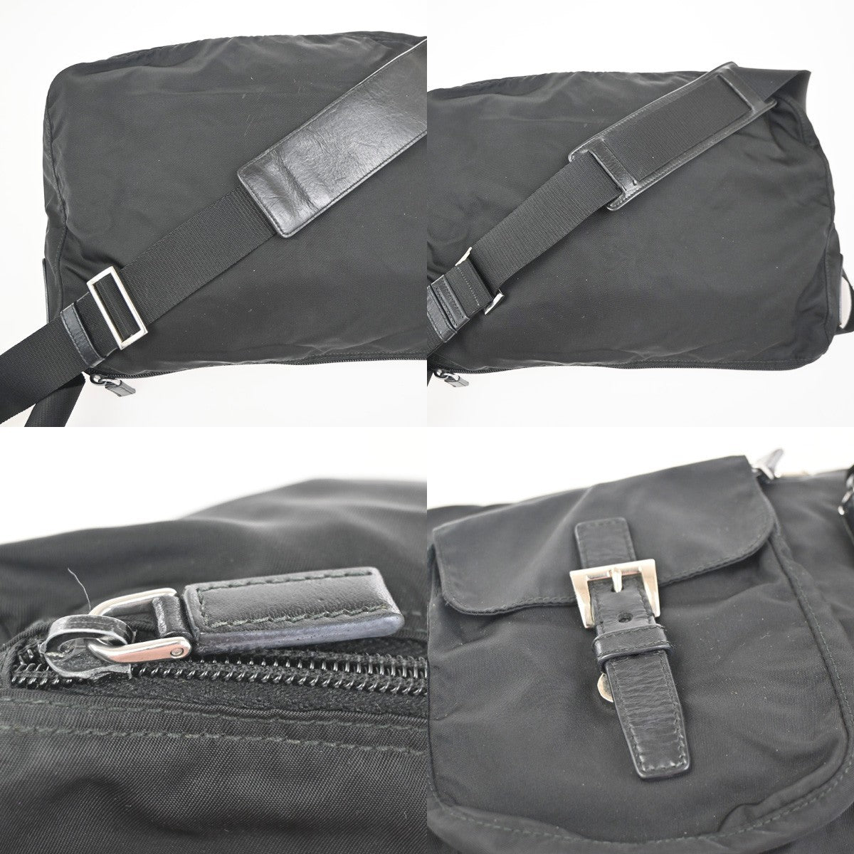 Prada Zip Buckle Messenger Bag Tessuto, BLACK, NYLON, Crossbody bag
