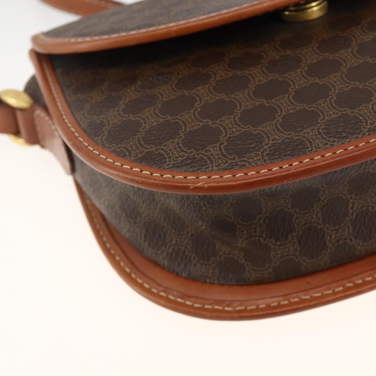 Celine Vintage Macadam Shoulder Bag Canvas and Leather, Brown, Canvas, Shoulder Bag