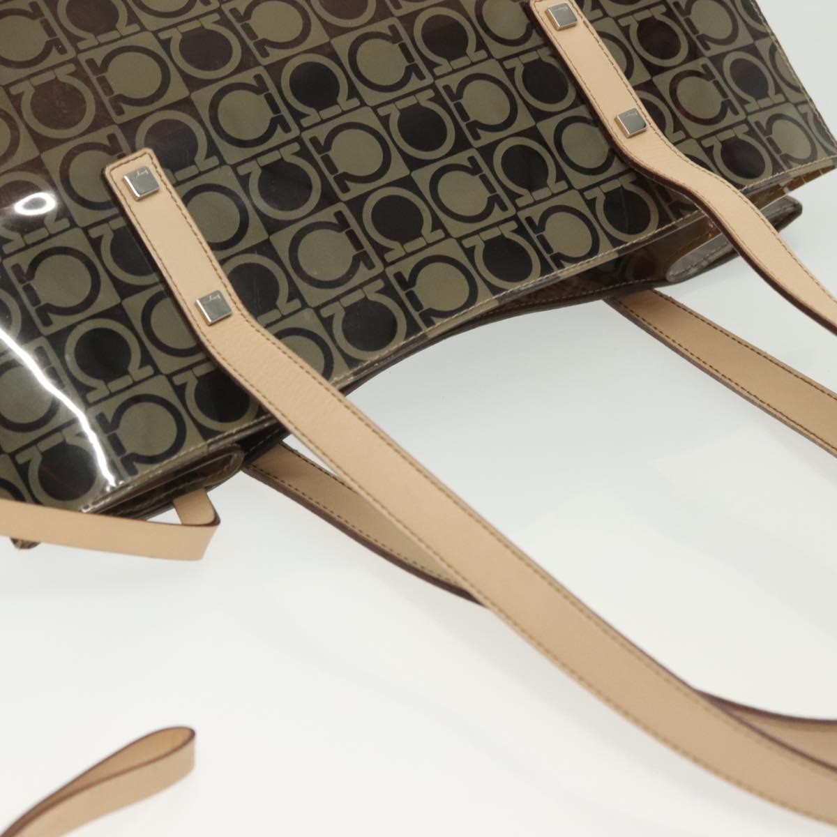 Salvatore Ferragamo Gancini Tote Vinyl, BROWN, SYNTHETIC, Tote bag