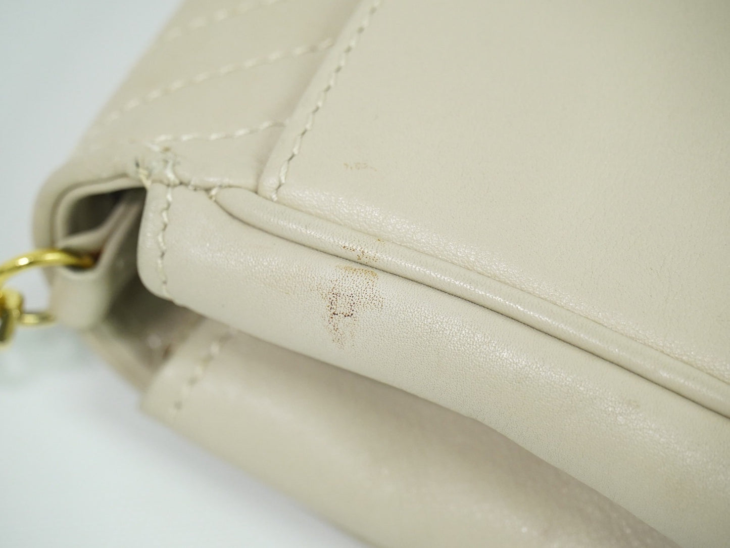 Celine Vintage Flap Shoulder Bag Quilted Leather, BEIGE, LEATHER, Shoulder bag