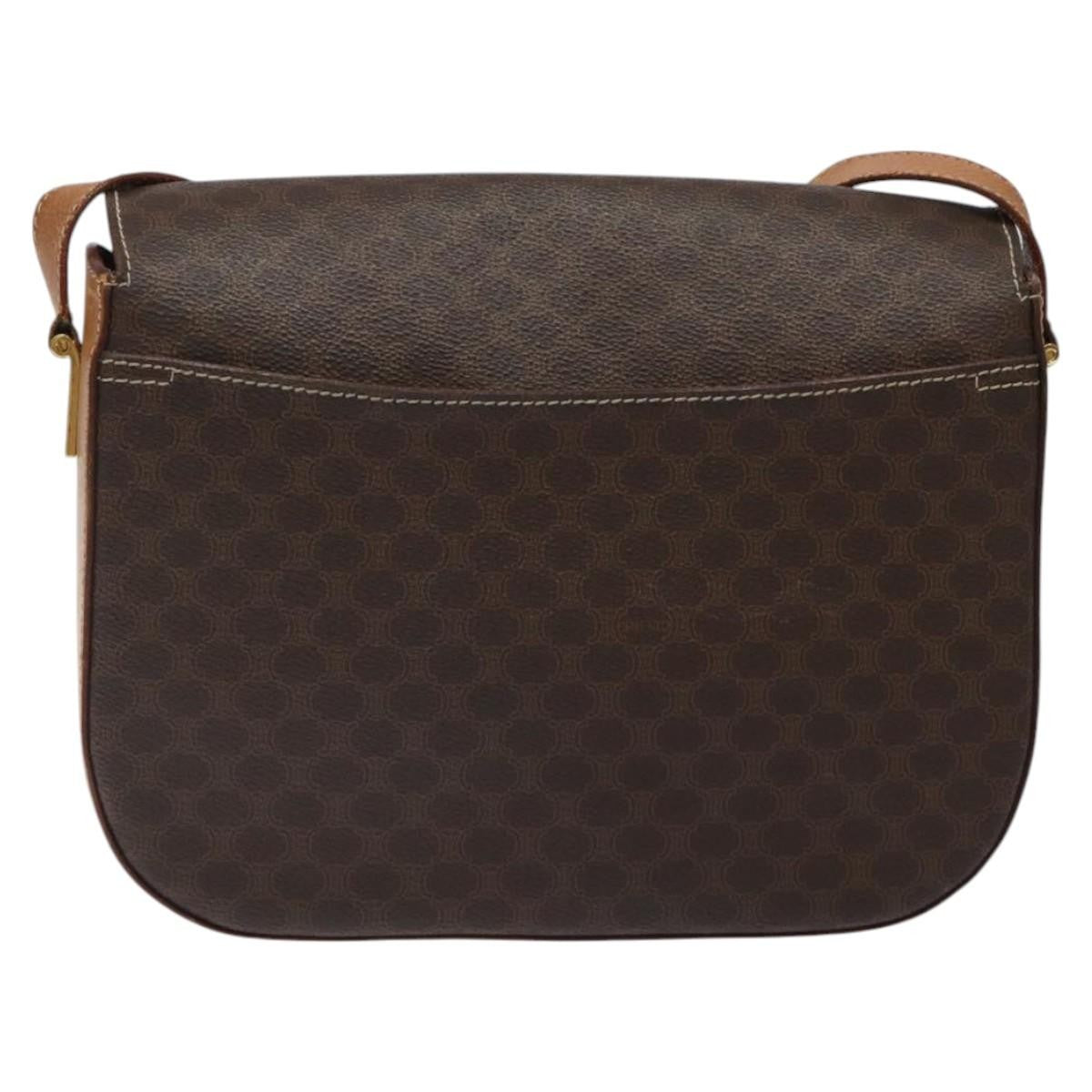 Celine Vintage Convertible Macadam Turnlock Shoulder Bag Canvas and Leather, BROWN, CANVAS, Shoulder bag