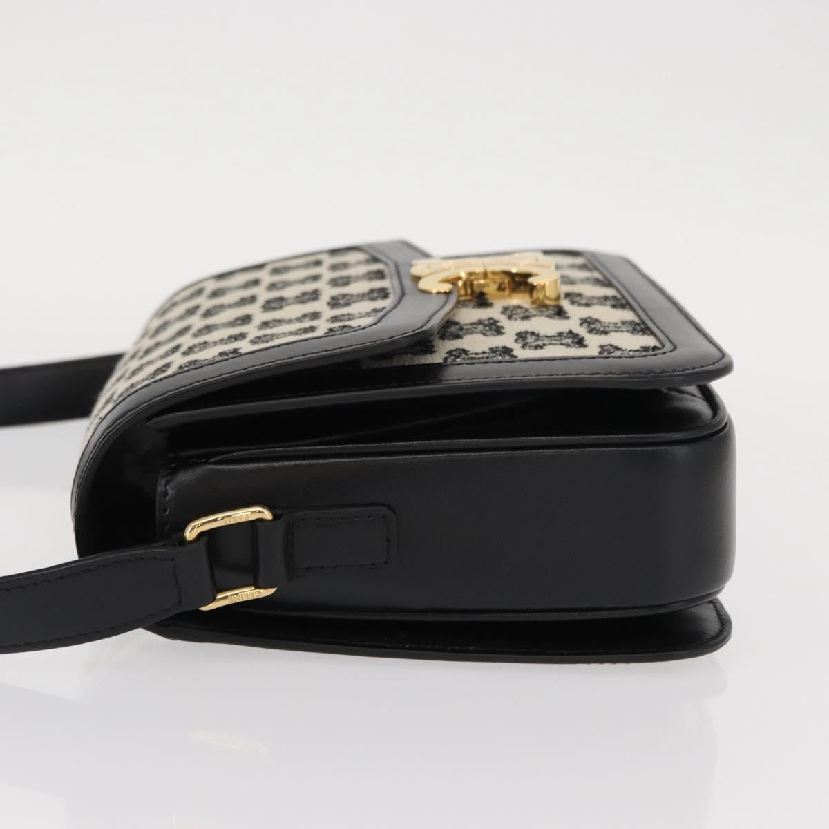 Celine Triomphe Shoulder Bag Canvas with Leather, BLACK, LEATHER, Shoulder bag