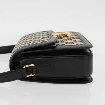 Celine Triomphe Shoulder Bag Canvas with Leather, BLACK, LEATHER, Shoulder bag