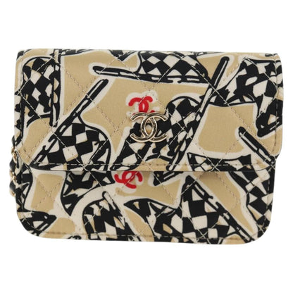 Chanel Flap Card Holder on Chain Quilted Printed Canvas, BEIGE, CANVAS, Card Holders