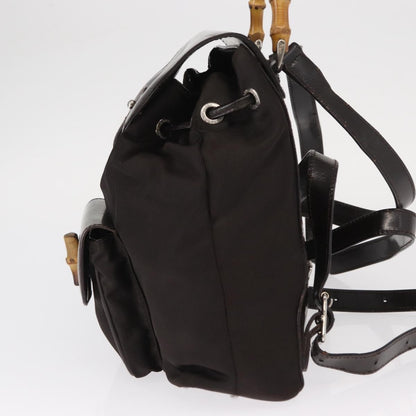 Gucci Vintage Bamboo Backpack Nylon and Patent Leather, BLACK, NYLON, Backpack