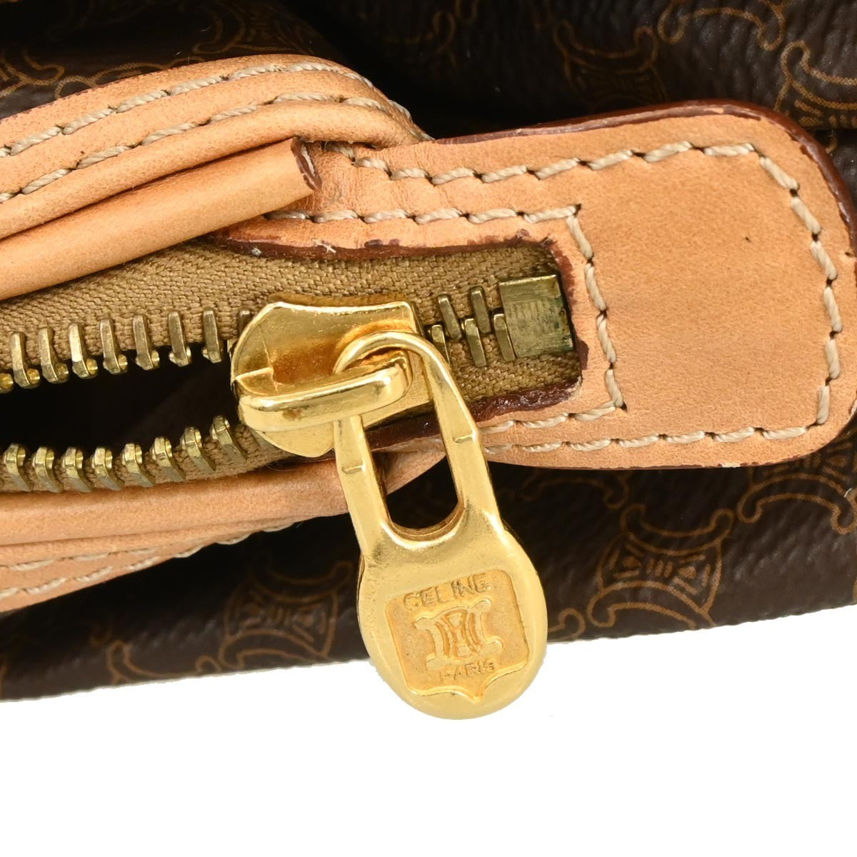 Celine Macadam Pochette Canvas and Leather, BROWN, CANVAS, Clutche & pouche