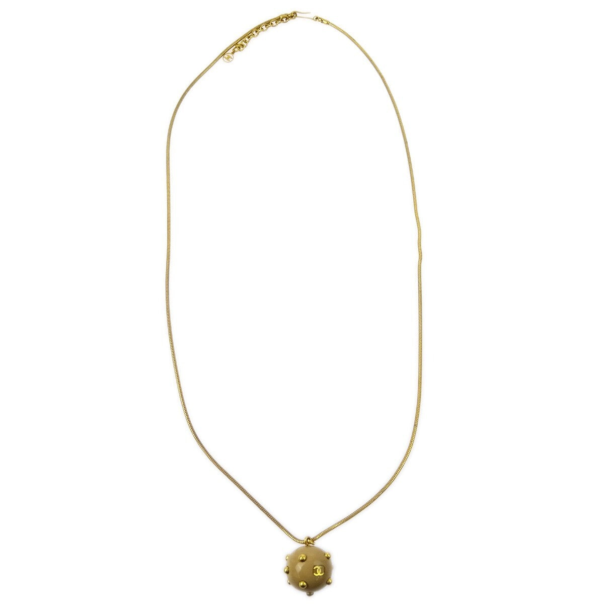 Chanel Vintage CC Ball Pendant Necklace Metal and Enamel, BEIGE, GOLD_PLATED, Necklace