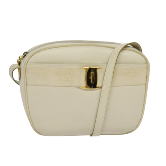 Salvatore Ferragamo Vala Shoulder Bag Leather, WHITE, LEATHER, Shoulder bag