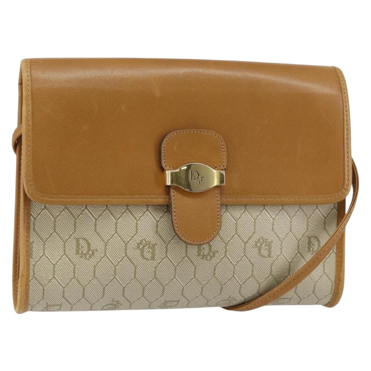 Christian Dior Vintage Honeycomb Flap Crossbody Bag Canvas and Leather, BEIGE, CANVAS, Shoulder bag