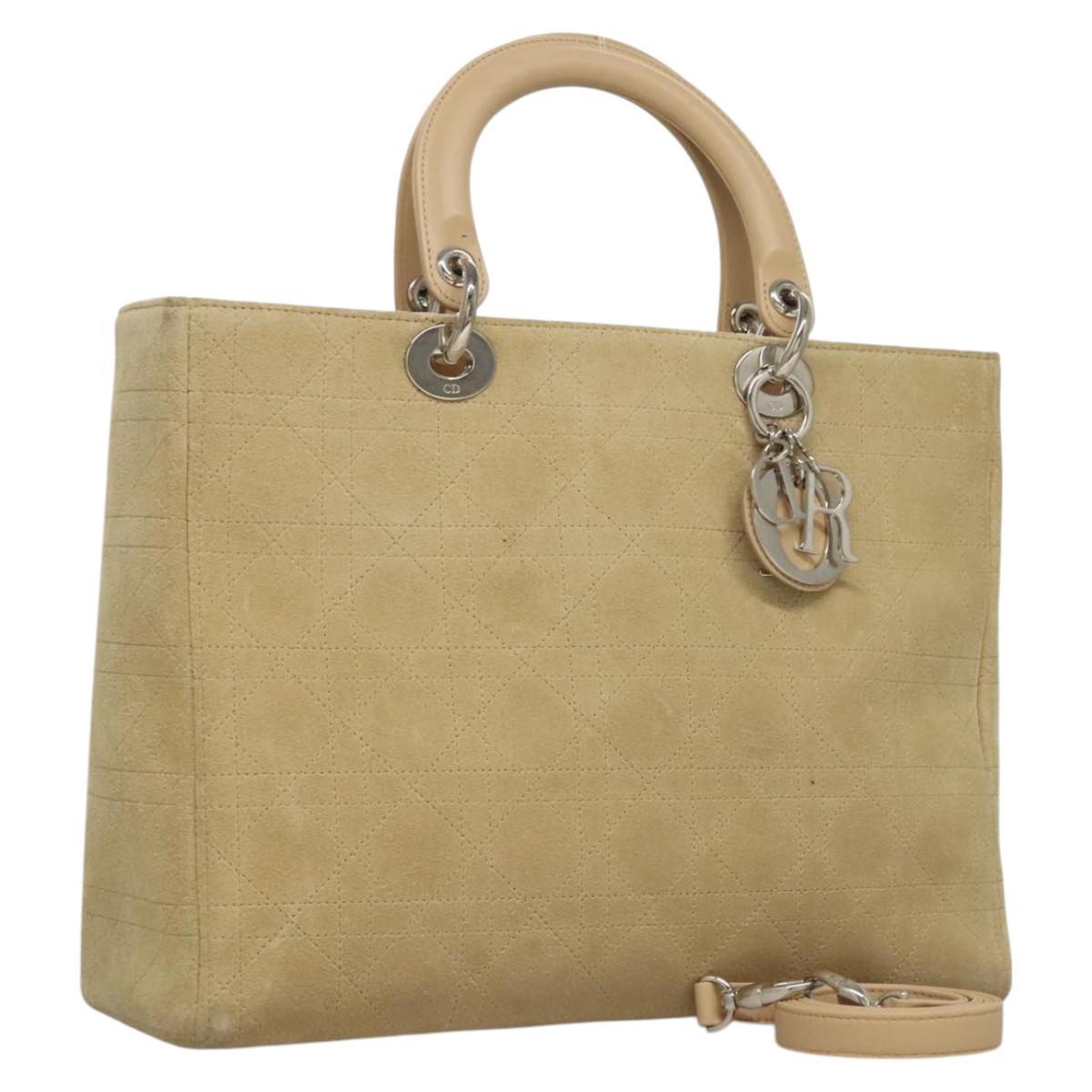 Christian Dior Lady Dior Bag Cannage Quilt Suede, BEIGE, SUEDE, Handbag
