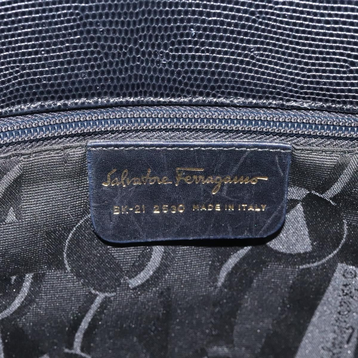 Salvatore Ferragamo Vintage Vara Bow Tote Lizard Embossed Leather, BLACK, LEATHER, Tote bag