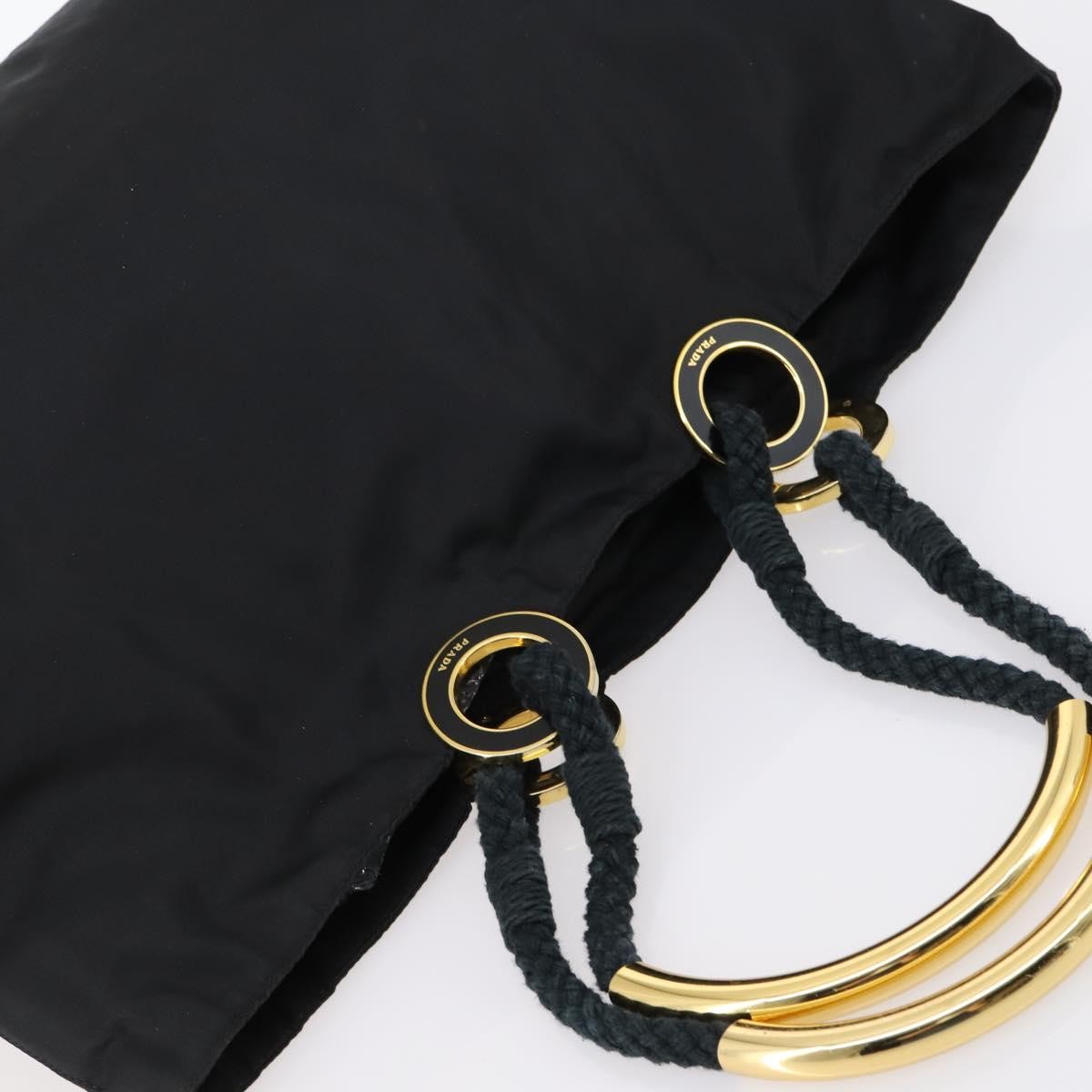 Prada Convertible Metal Handle Satchel Quilted Tessuto, BLACK, NYLON, Tote bag