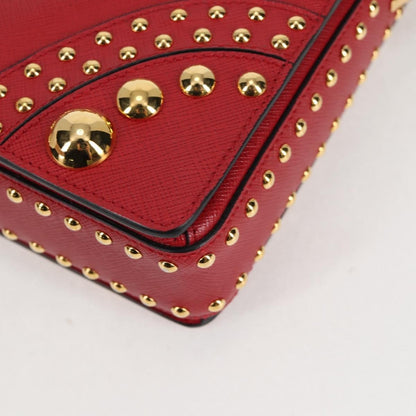 Prada Turn Lock Shoulder Bag Studded Saffiano Leather, RED, LEATHER, Shoulder bag