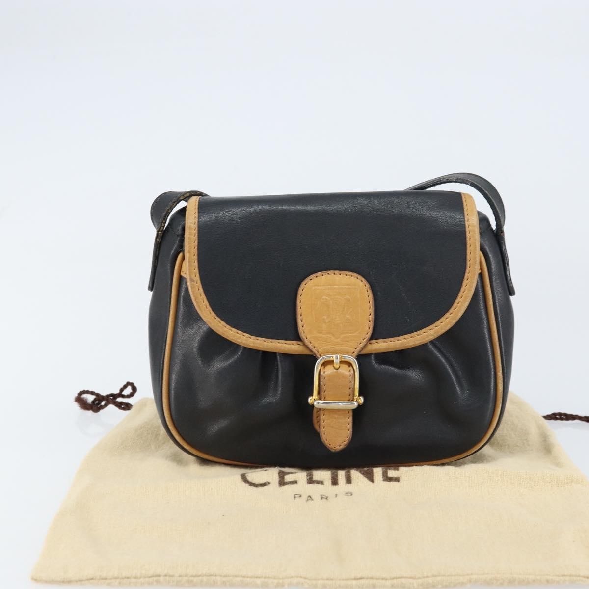 Celine Vintage Shoulder Bag Leather, BLACK, LEATHER, Shoulder bag