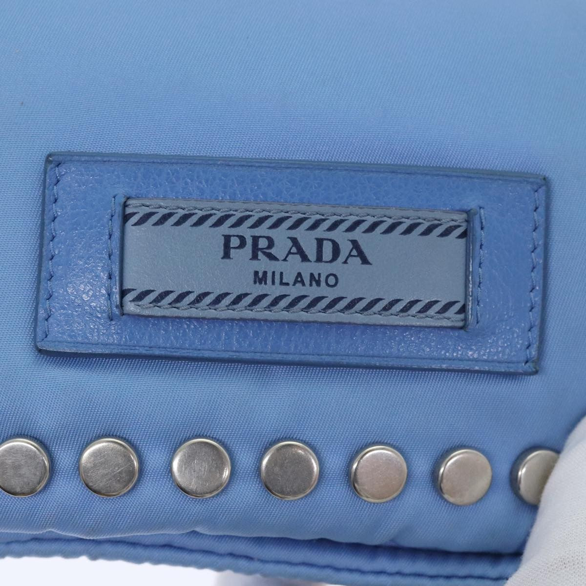 Prada Etiquette Flap Bag Studded Tessuto, BLUE, NYLON, Handbag