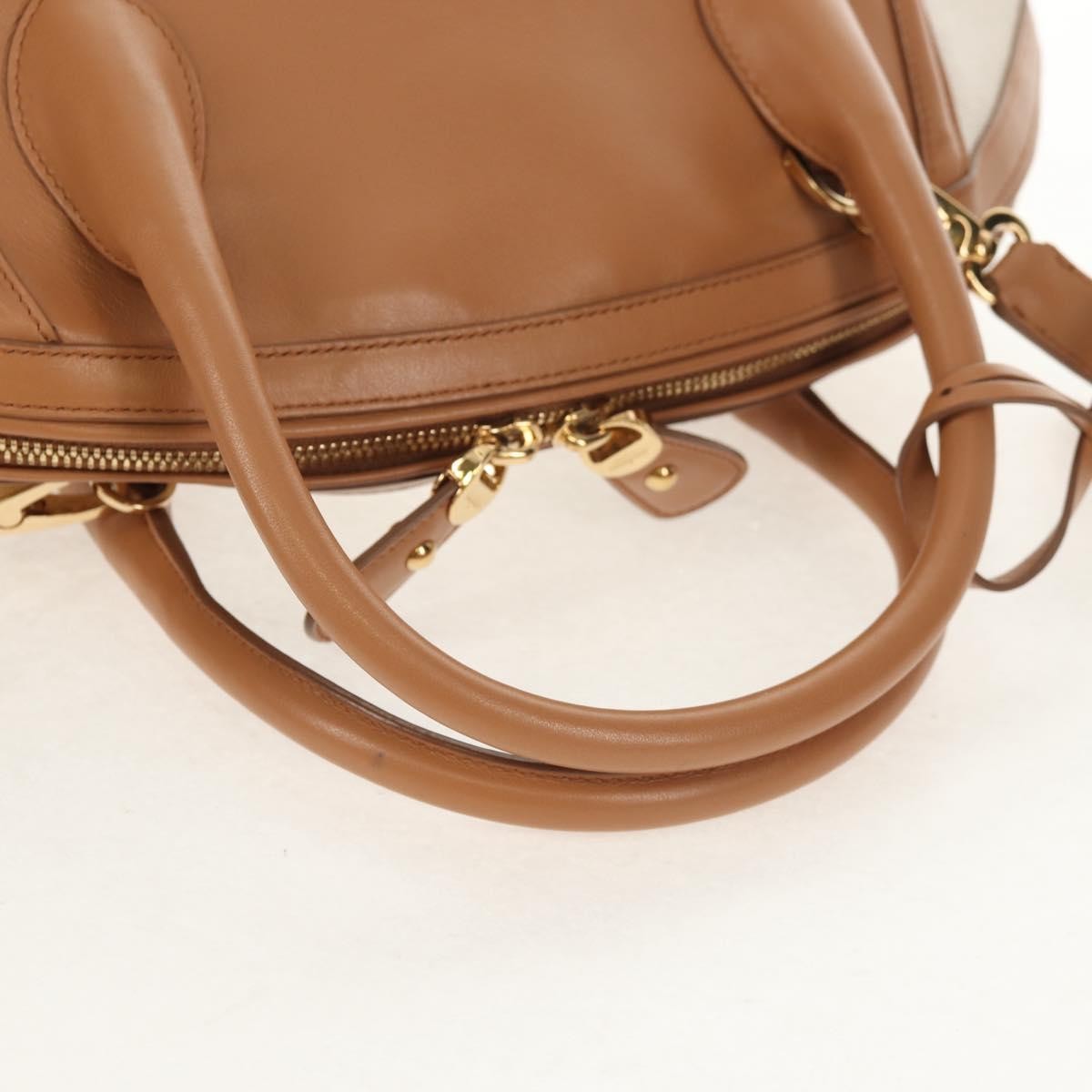 Salvatore Ferragamo Vintage Fiamma Satchel Canvas and Leather, BEIGE, CANVAS, Handbag