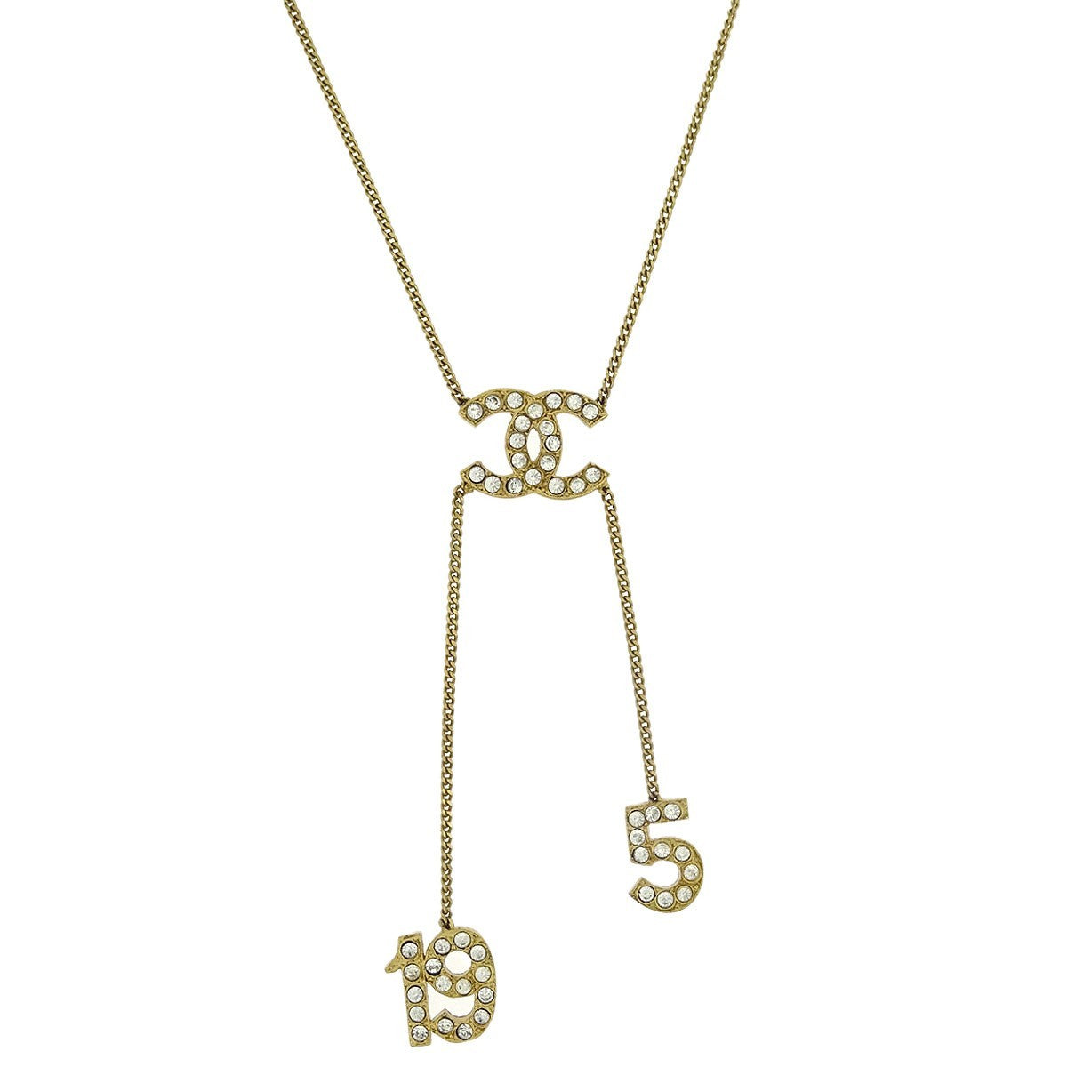 Chanel CC No.5  Pendant Necklace Metal with Crystals, GOLD, GOLD_PLATED, Pendant & Charms