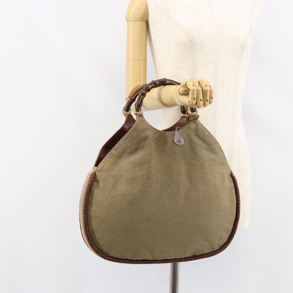 Gucci Vintage Bamboo Hobo Canvas, BEIGE, CANVAS, Handbag