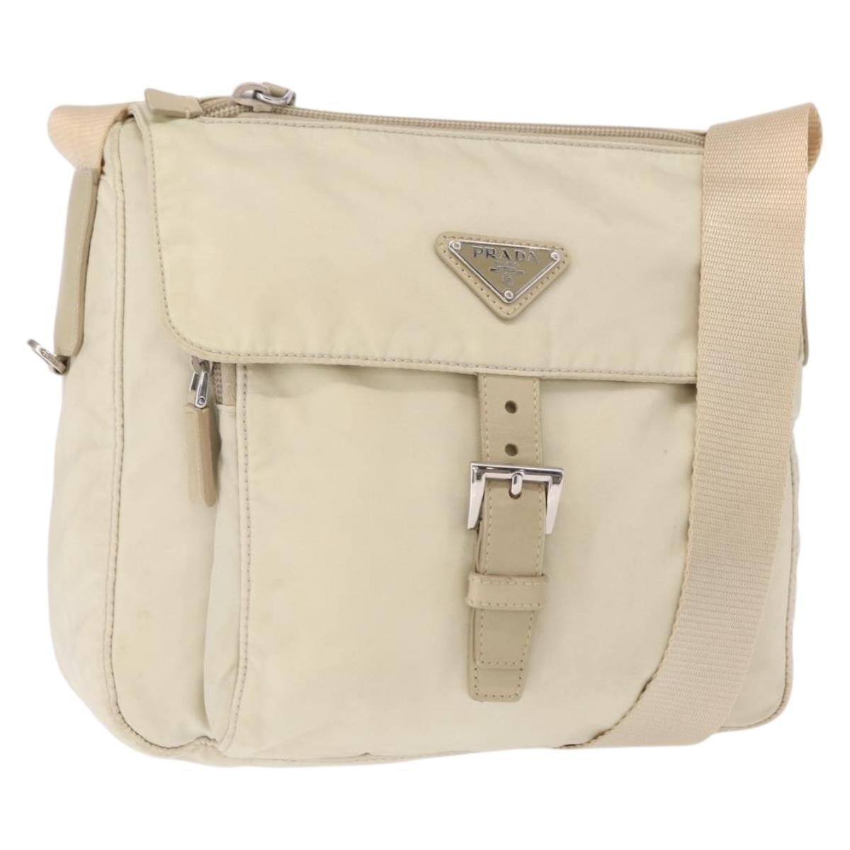 Prada Buckle Messenger Bag Tessuto, BEIGE, NYLON, Shoulder bag