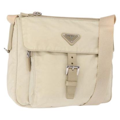 Prada Buckle Messenger Bag Tessuto, BEIGE, NYLON, Shoulder bag