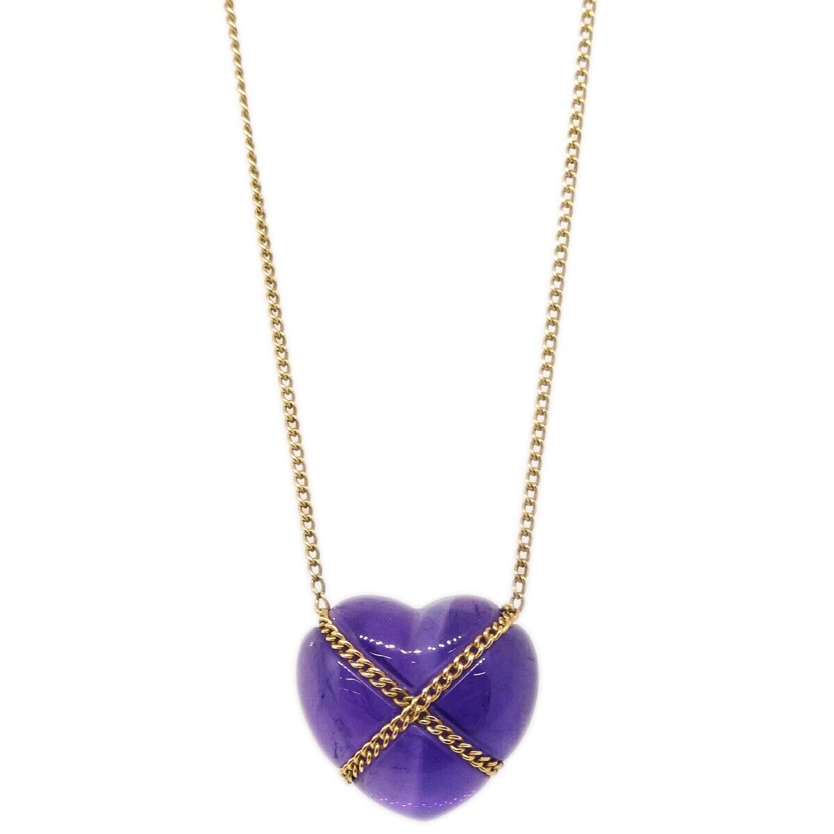 Tiffany & Co. Cross My Heart Pendant Necklace 18K Yellow Gold with Amethyst, GOLD, ROSE_GOLD, Necklace