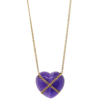 Tiffany & Co. Cross My Heart Pendant Necklace 18K Yellow Gold with Amethyst, GOLD, ROSE_GOLD, Necklace