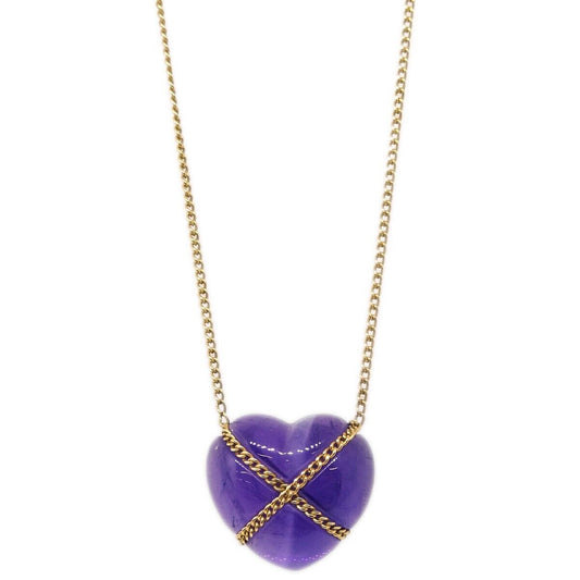 Tiffany & Co. Cross My Heart Pendant Necklace 18K Yellow Gold with Amethyst, GOLD, ROSE_GOLD, Necklace