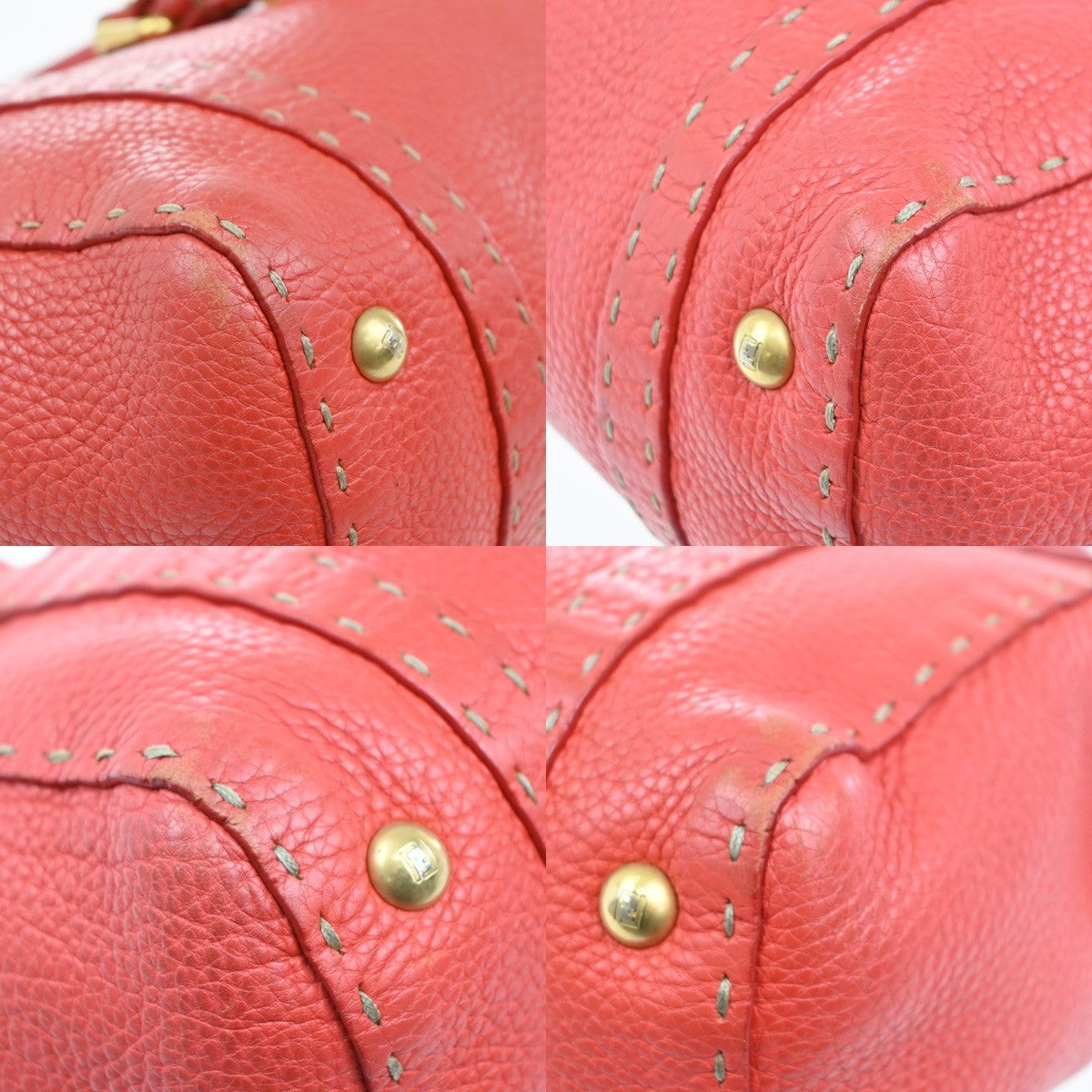 Fendi Selleria Linda Satchel Pebbled Leather, RED, LEATHER, Handbag