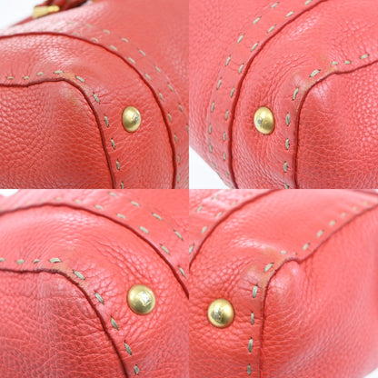 Fendi Selleria Linda Satchel Pebbled Leather, RED, LEATHER, Handbag