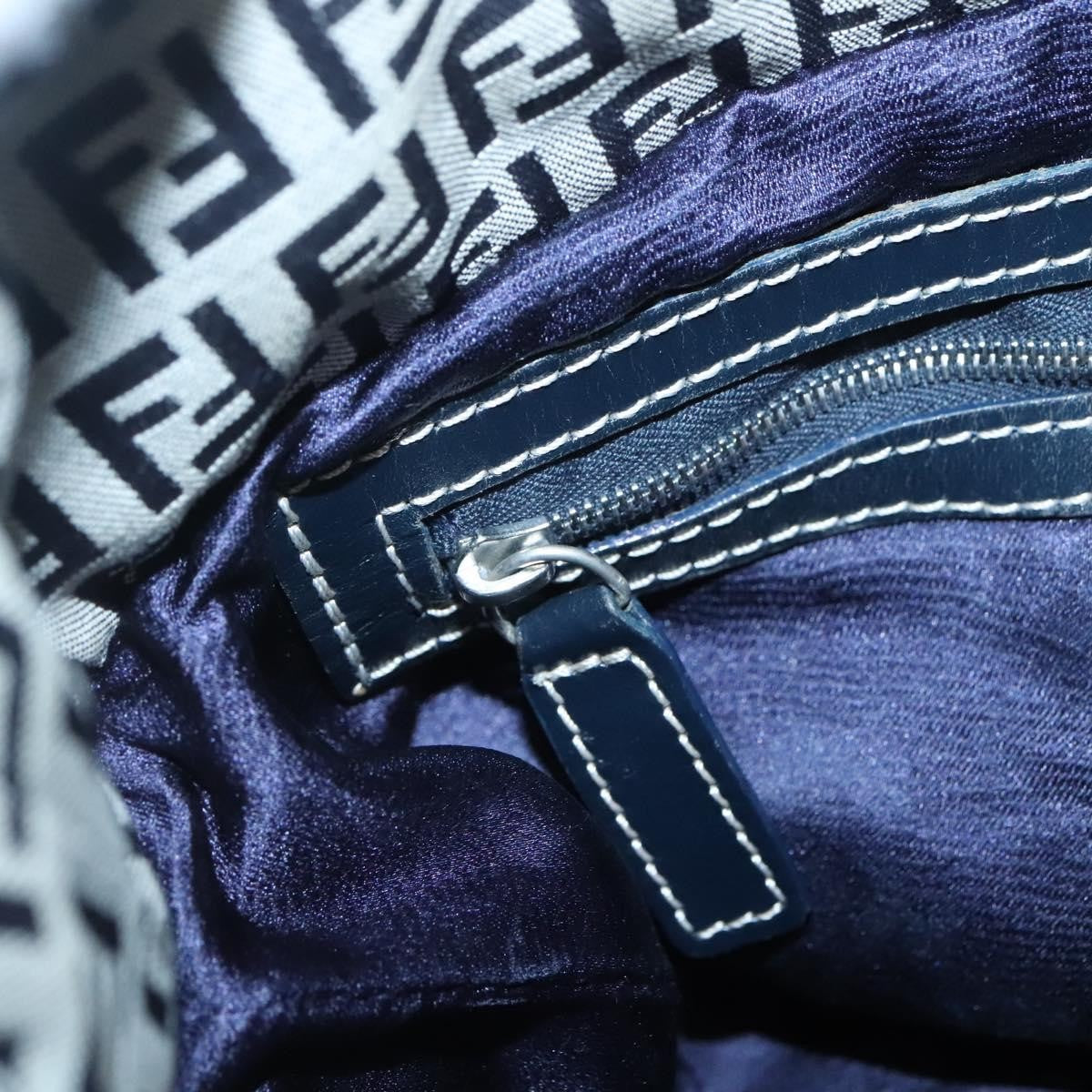 Fendi FF Logo Mon Tresor Bucket Bag Printed Shearling with Leather, NAVY, CANVAS, Shoulder bag