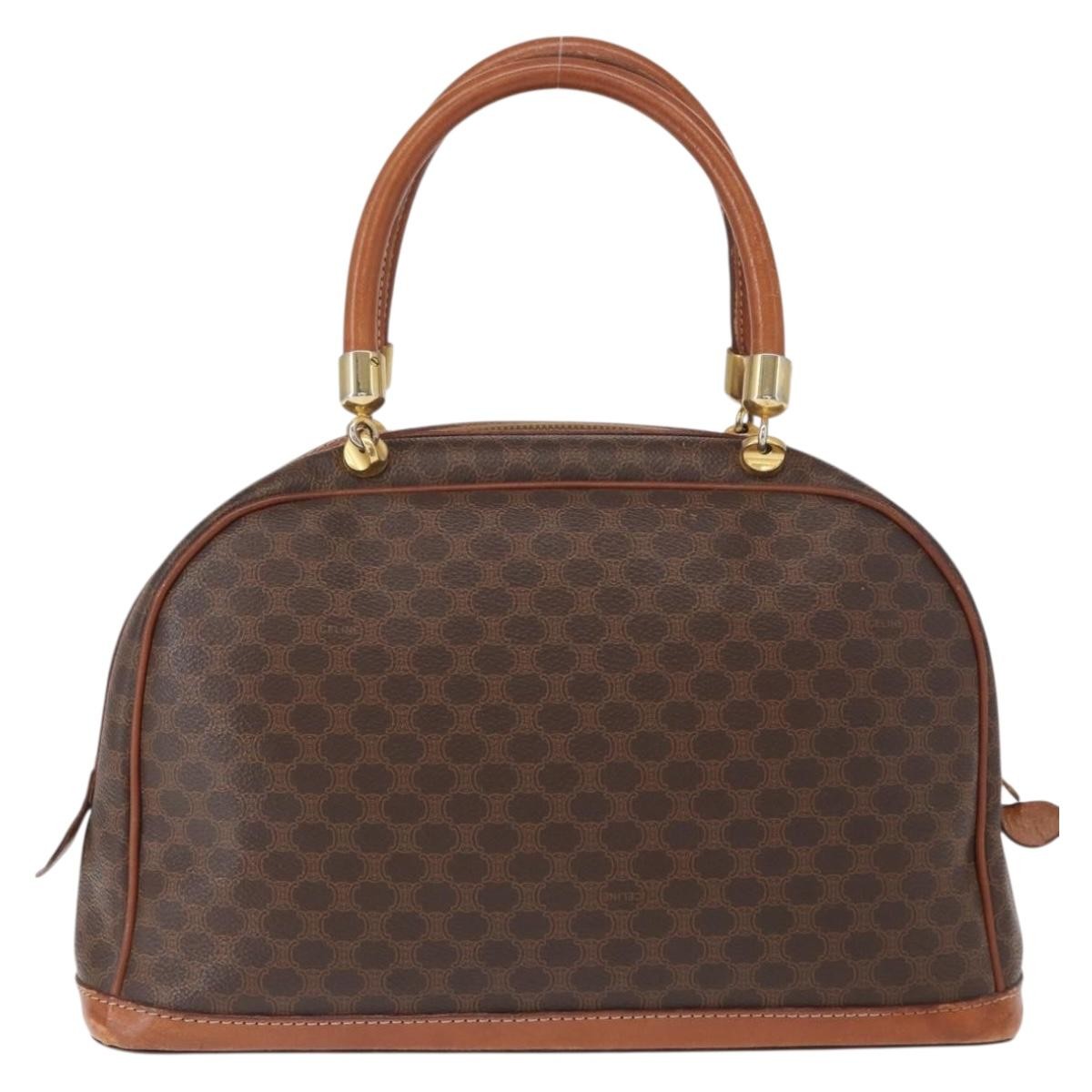 Celine Vintage Macadam Handbag Canvas and Leather, BROWN, CANVAS, Handbag