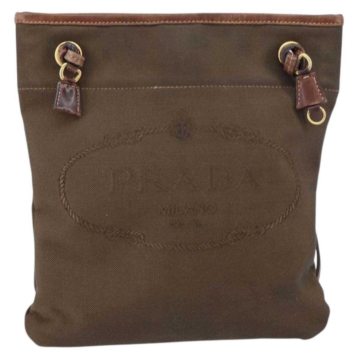 Prada Logo Flat Messenger Canvas, BROWN, CANVAS, Shoulder bag