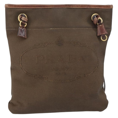 Prada Logo Flat Messenger Canvas, BROWN, CANVAS, Shoulder bag
