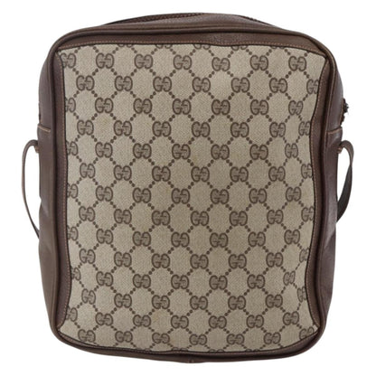 Gucci Front Pocket Messenger Bag GG Canvas with Leather, BEIGE, CANVAS, Shoulder bag