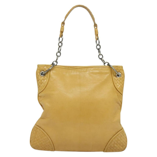 Bottega Veneta Chain Link Shoulder Bag Leather with Intrecciato, YELLOW, LEATHER, Shoulder bag
