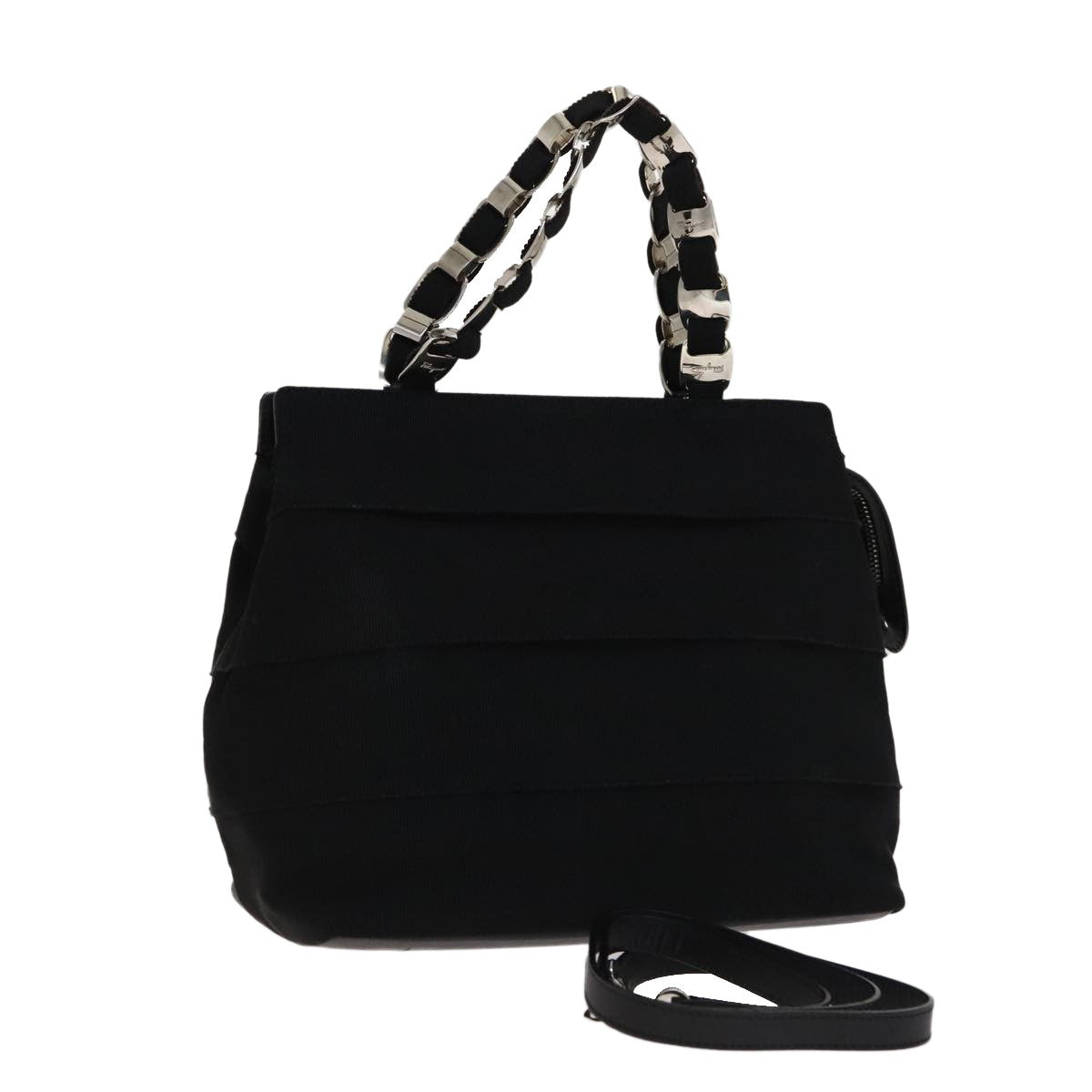 Salvatore Ferragamo Vala Handbag Canvas, BLACK, CANVAS, Handbag