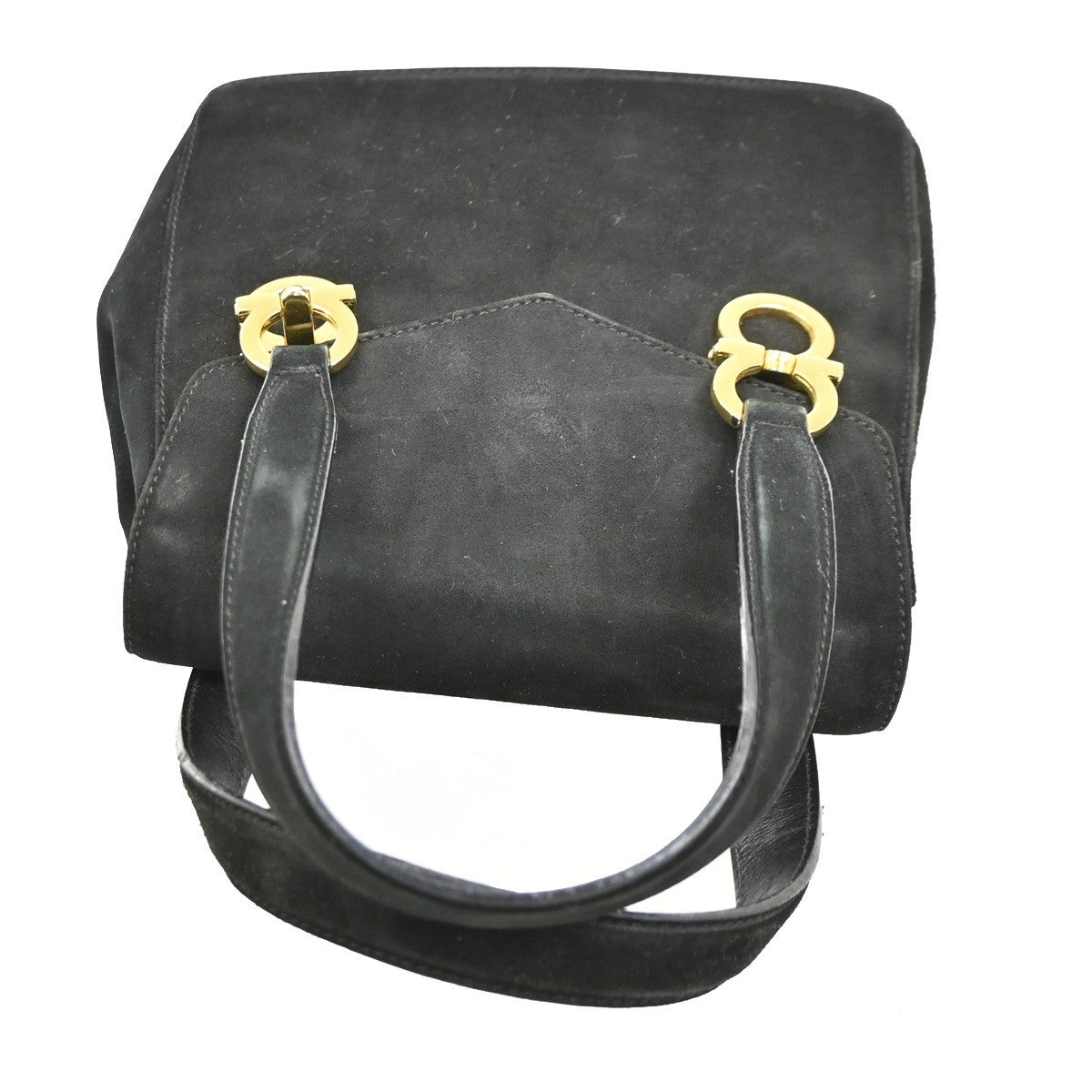 Salvatore Ferragamo Gancini handbag Suede, BLACK, SUEDE, Handbag
