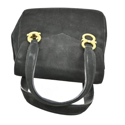 Salvatore Ferragamo Gancini handbag Suede, BLACK, SUEDE, Handbag