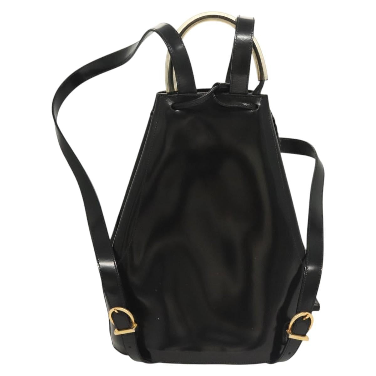 Salvatore Ferragamo Vintage Gancini Backpack Patent Leather, BLACK, PATENT_LEATHER, Backpack