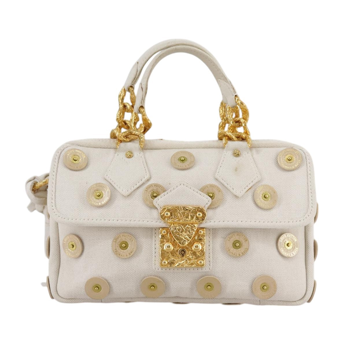 Louis Vuitton Polka Dot Panama Bowly Handbag Embellished Canvas, WHITE, CANVAS, Handbag