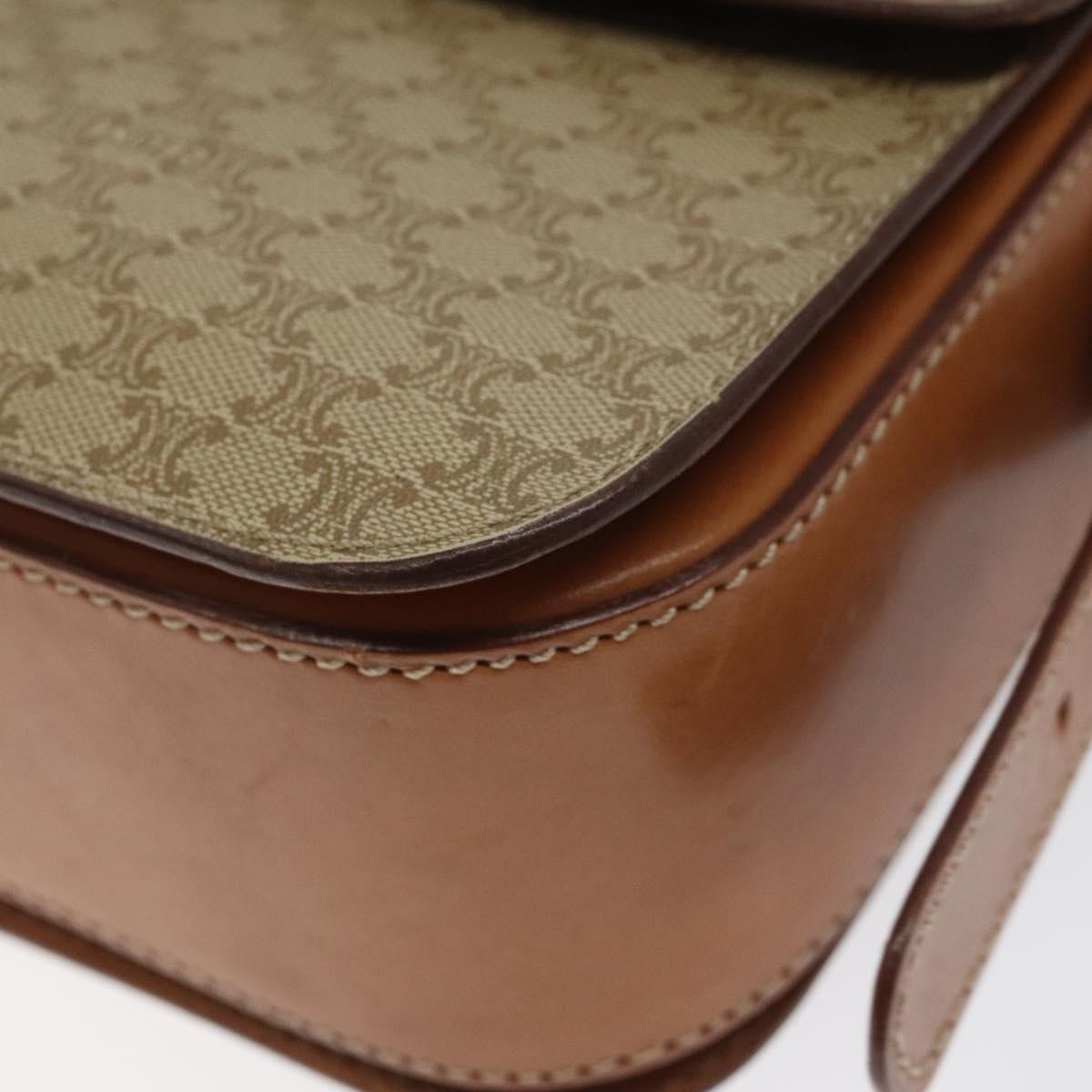 Celine Vintage Convertible Macadam Turnlock Shoulder Bag Canvas and Leather, BEIGE, CANVAS, Shoulder bag