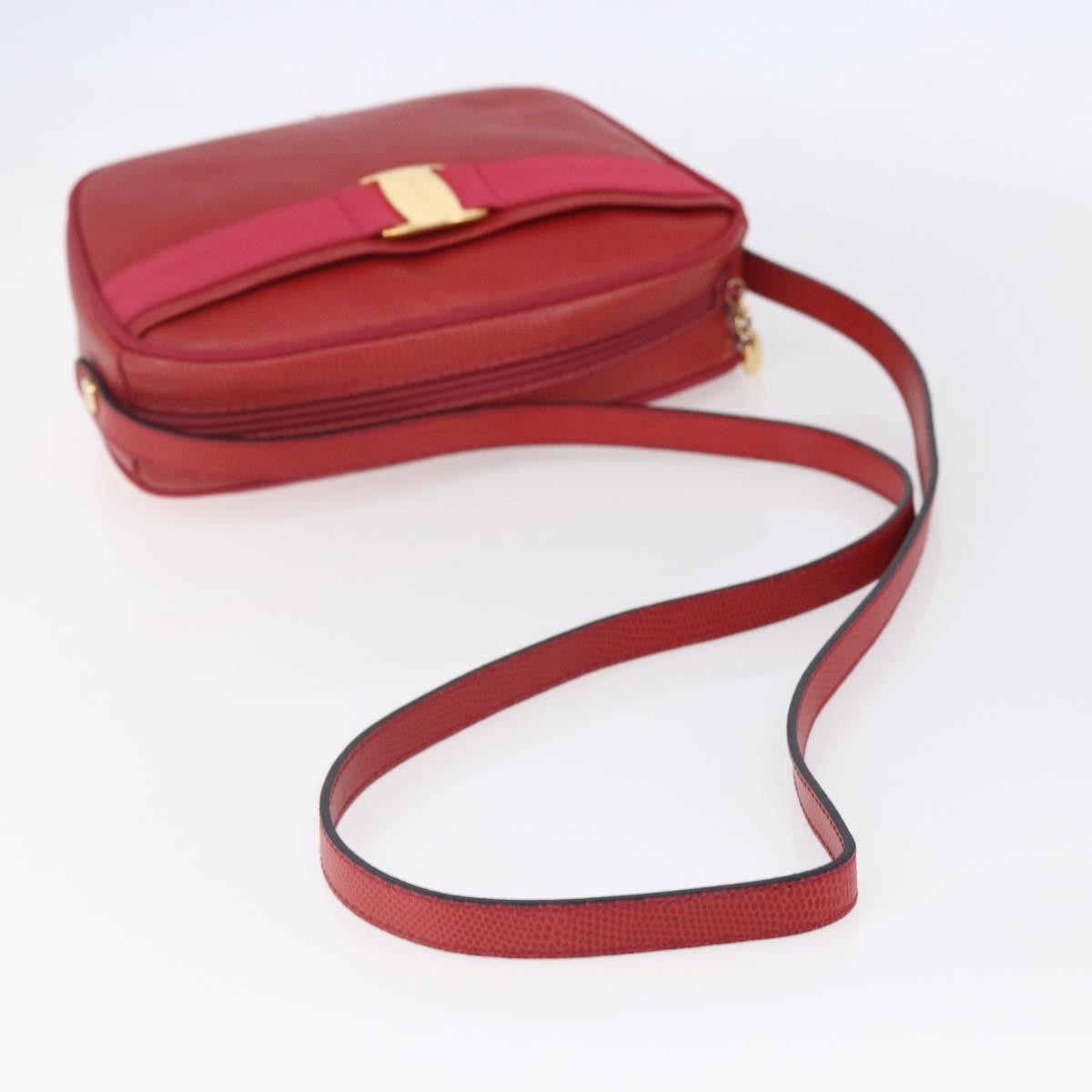 Salvatore Ferragamo Vala Shoulder Bag Embossed Leather, RED, LEATHER, Shoulder bag